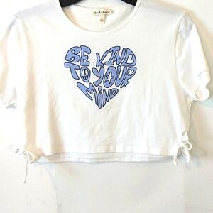 BE KIND TO YOUR MIND DEREK HEART GIRLS WHITE CROPPED TOP SIZE JUNIORS XL NWOT